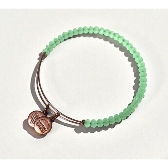 Alex And Ani Green Faceted Bead Charm Bangle Copper Finish Expandable - Picture 1 of 4